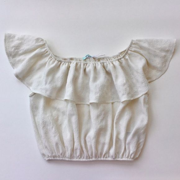 KIMCHI BLUE Cream Crêpe Off the Shoulder Boho Peasant Top XS - Picture 7 of 8